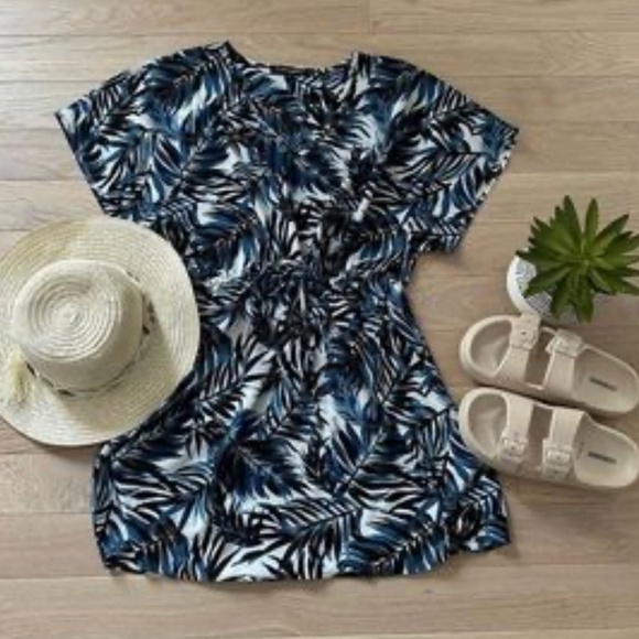 Mario Serrani Cute Tropical Palm leaves White/beige/navy/blue coverup Size L - Picture 11 of 13